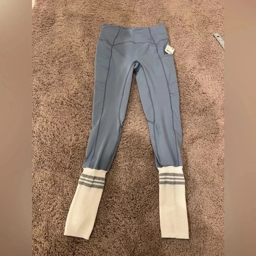 NWT new FREE PEOPLE sock it to me leggings SMALL blue white knit sweater bottoms - Picture 10 of 16